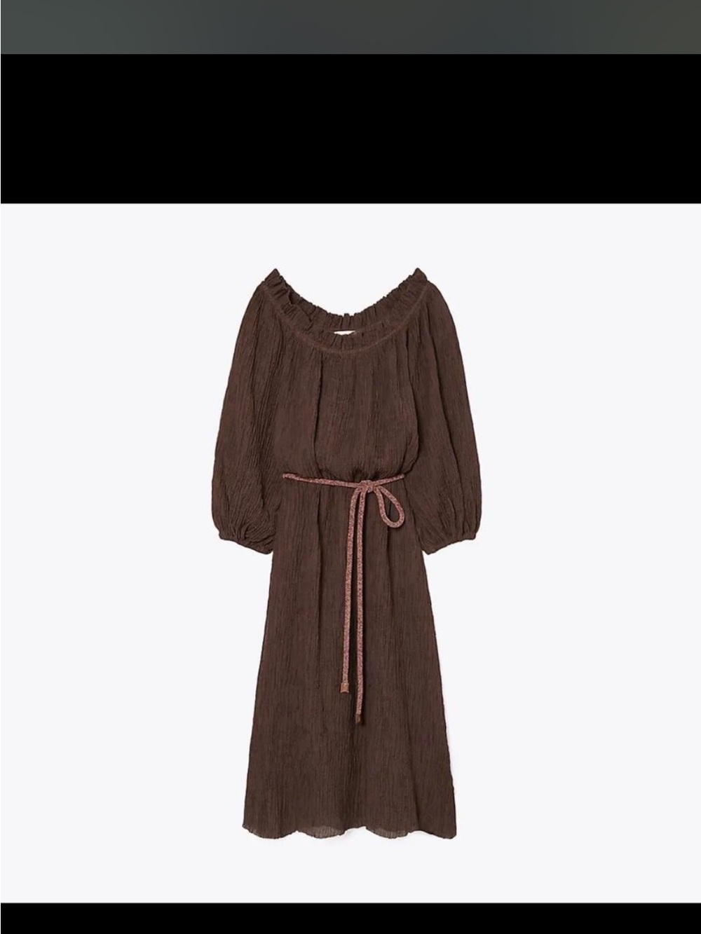 Tory Burch Chocolate Brown Puff-Sleeve Midi Dress with Rope Belt
